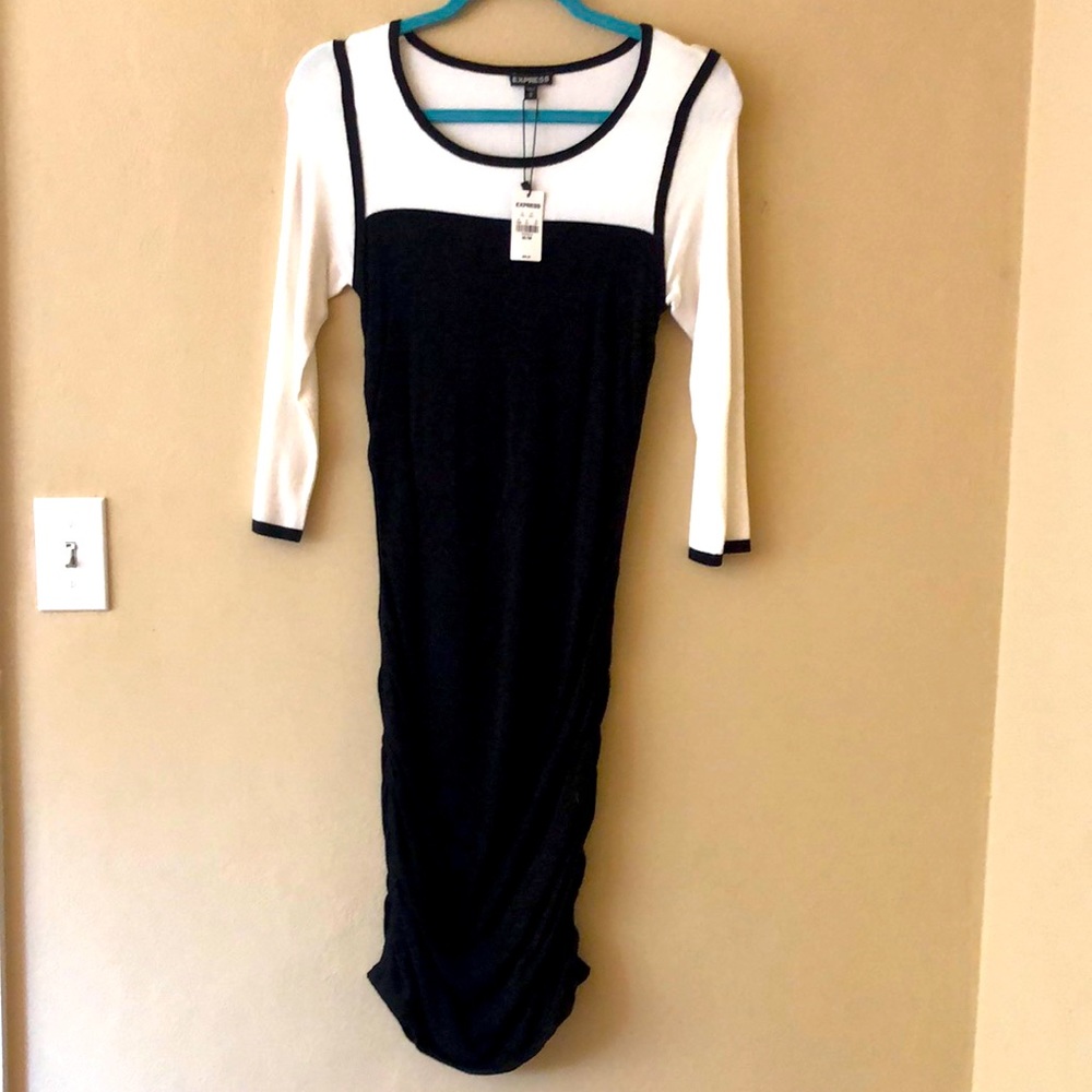 Express black and white Bodycon sweater dress